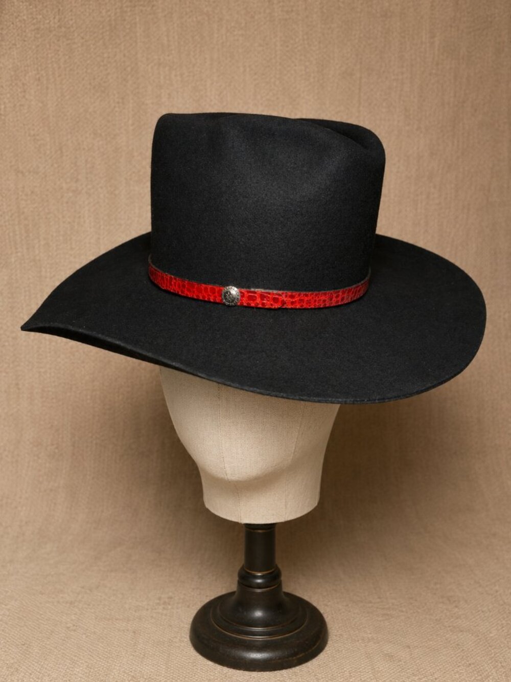 Rockmount Ranch Wear Black Wool Cowboy Hat Size 7 1/2 Red Croc Band USA #1742